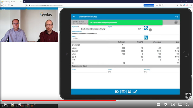 Screenshot aus dem Webinar Train Check 