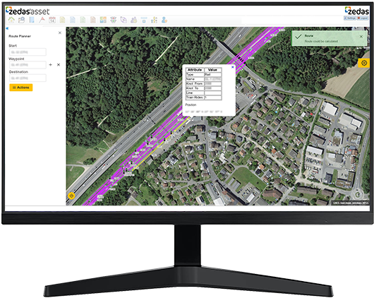 Graphical visualization of the track network, all objects and data