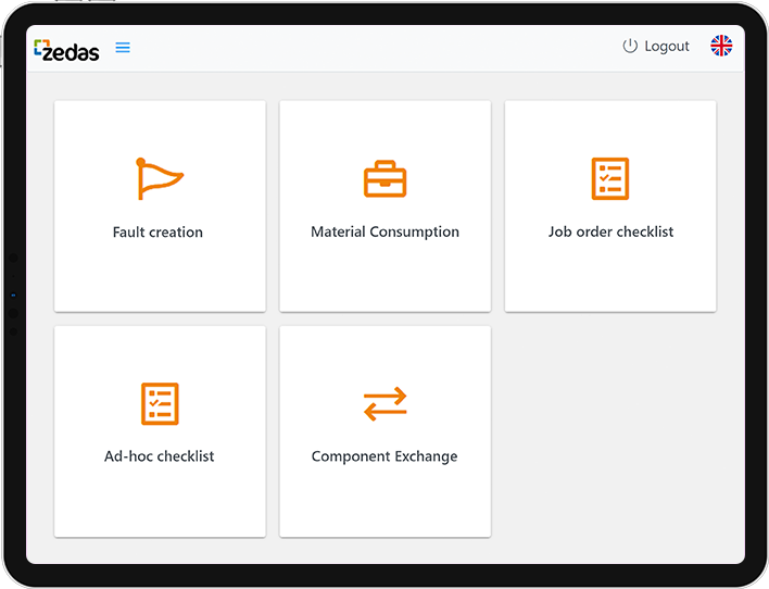 zedas®asset Touch fault creation material consumption checklist component exchange.png